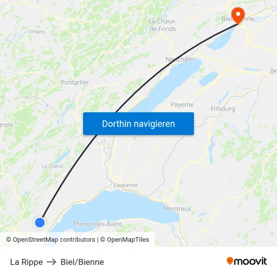 La Rippe to Biel/Bienne map