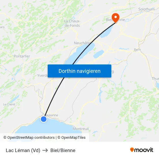 Lac Léman (Vd) to Biel/Bienne map