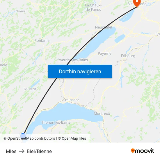 Mies to Biel/Bienne map