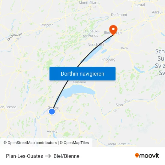 Plan-Les-Ouates to Biel/Bienne map