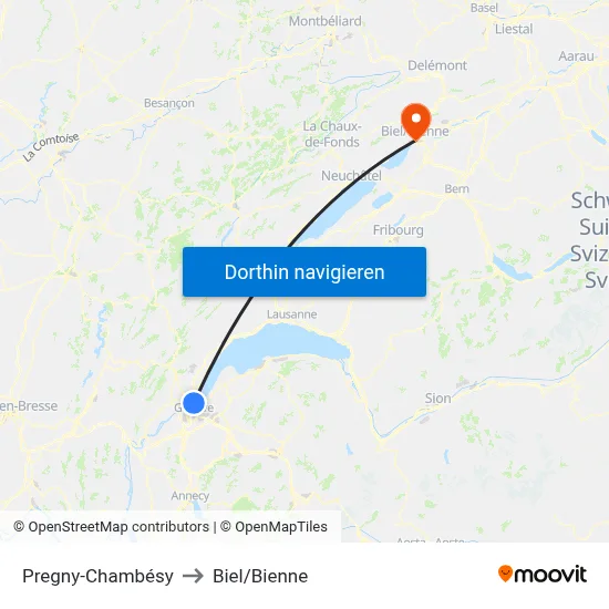 Pregny-Chambésy to Biel/Bienne map