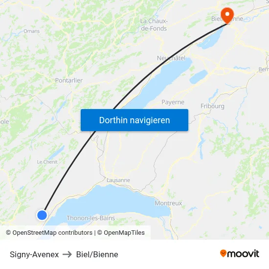 Signy-Avenex to Biel/Bienne map