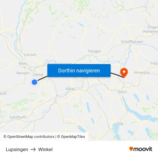 Lupsingen to Winkel map