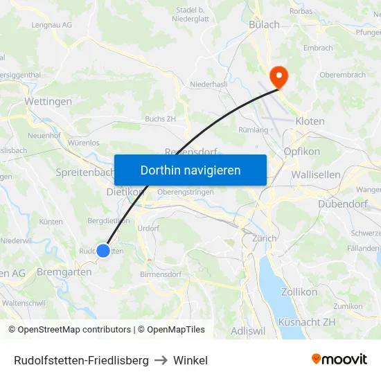 Rudolfstetten-Friedlisberg to Winkel map