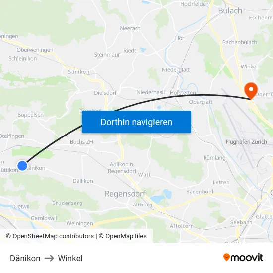 Dänikon to Winkel map