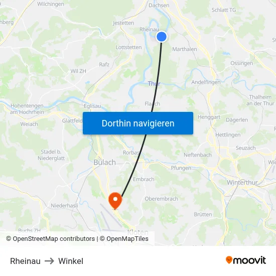 Rheinau to Winkel map