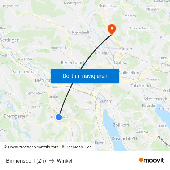 Birmensdorf (Zh) to Winkel map