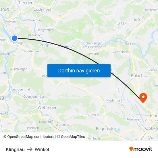 Klingnau to Winkel map