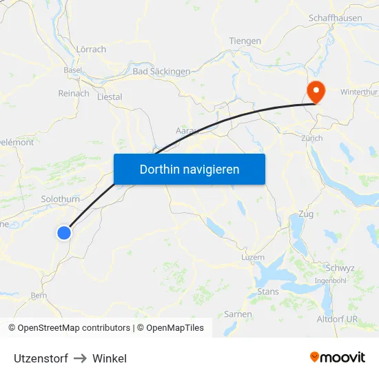 Utzenstorf to Winkel map