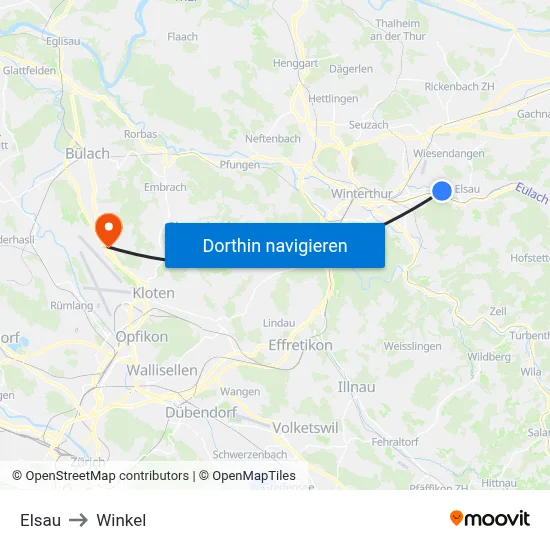 Elsau to Winkel map
