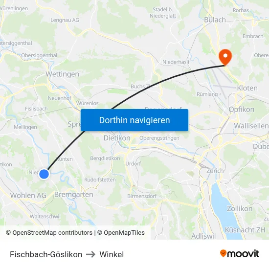 Fischbach-Göslikon to Winkel map
