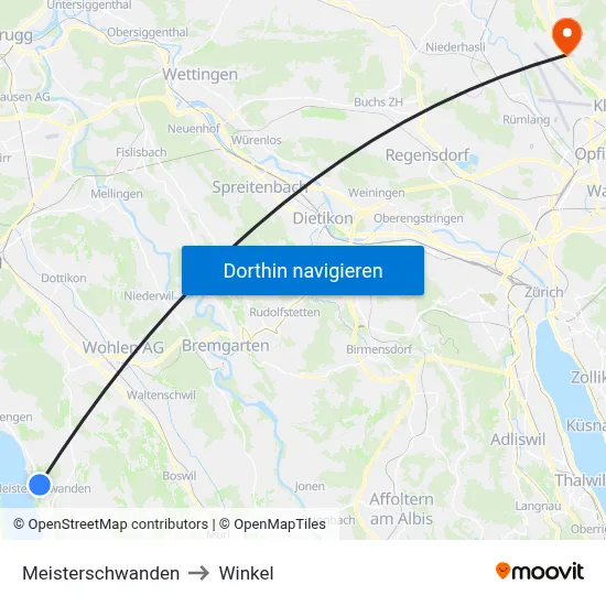 Meisterschwanden to Winkel map