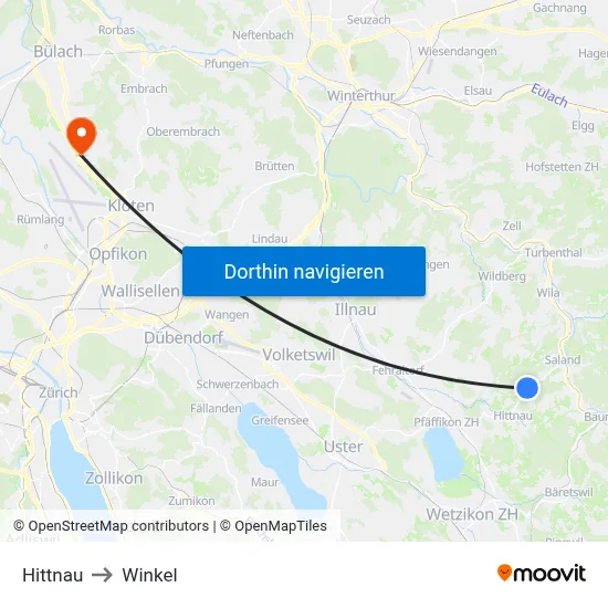 Hittnau to Winkel map