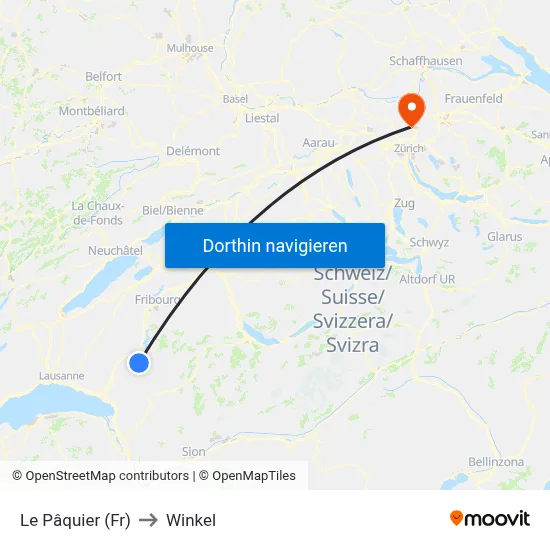 Le Pâquier (Fr) to Winkel map