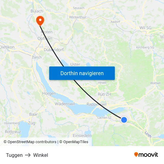 Tuggen to Winkel map