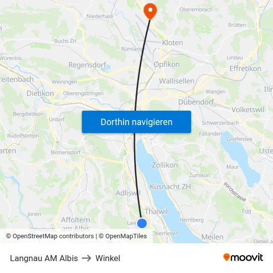 Langnau AM Albis to Winkel map