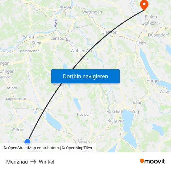 Menznau to Winkel map