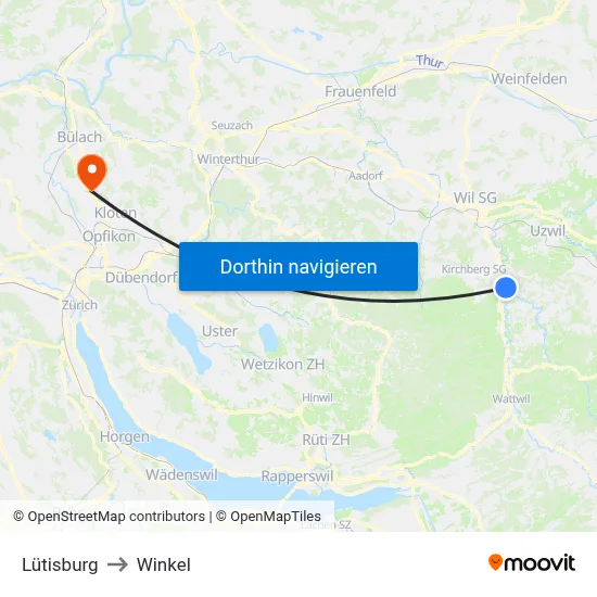 Lütisburg to Winkel map