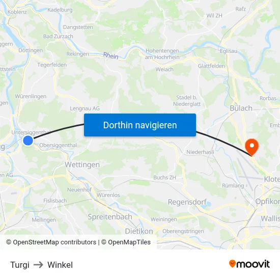 Turgi to Winkel map