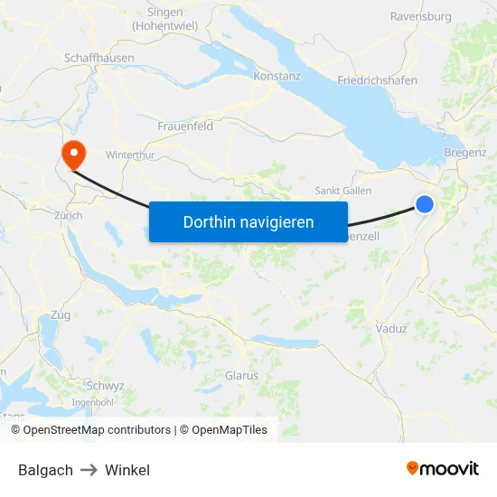 Balgach to Winkel map