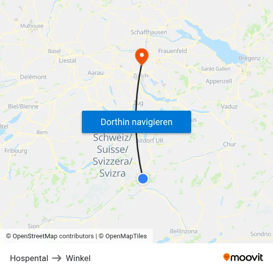 Hospental to Winkel map