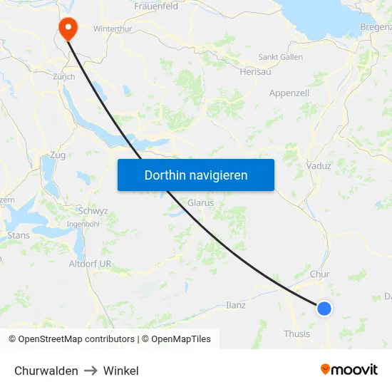 Churwalden to Winkel map