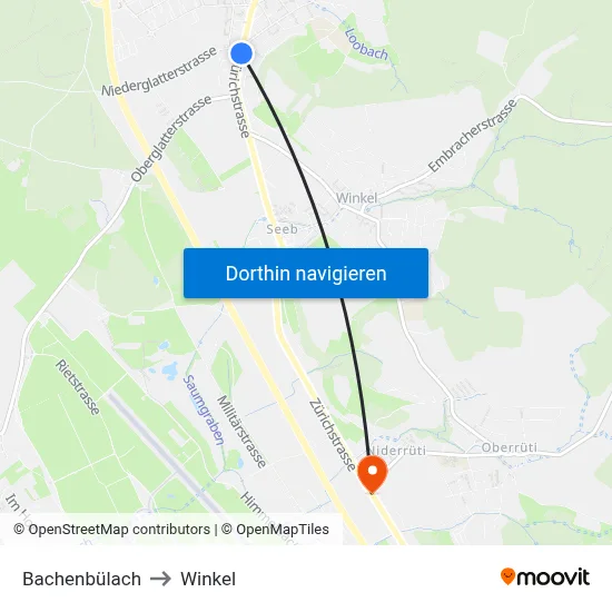Bachenbülach to Winkel map