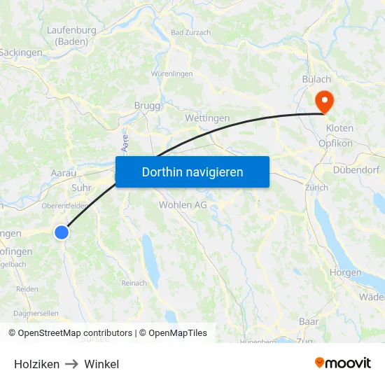 Holziken to Winkel map
