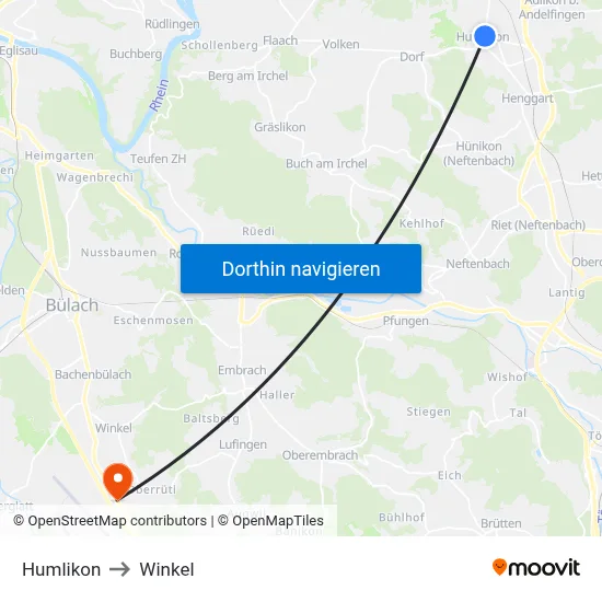 Humlikon to Winkel map