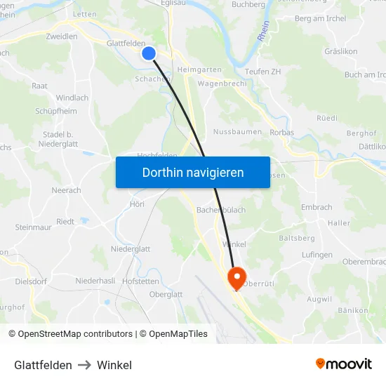 Glattfelden to Winkel map