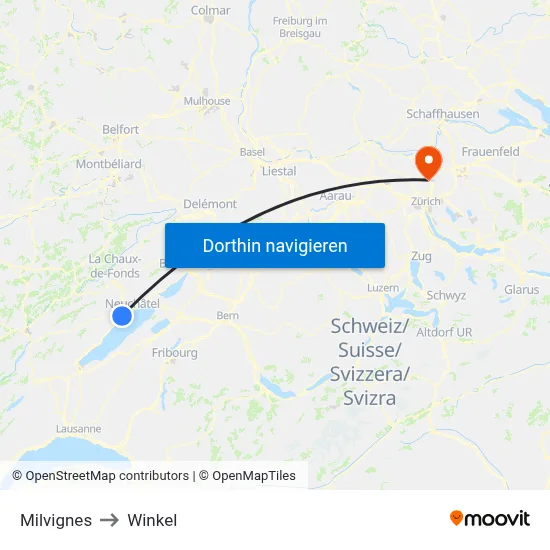 Milvignes to Winkel map