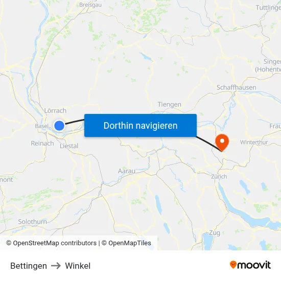 Bettingen to Winkel map