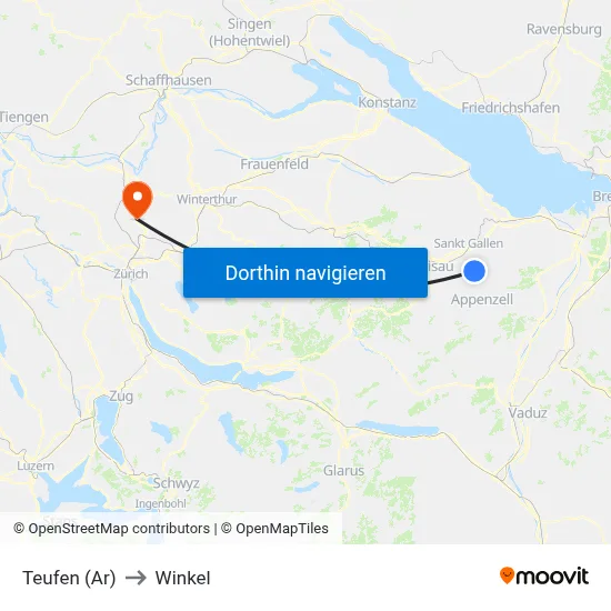 Teufen (Ar) to Winkel map