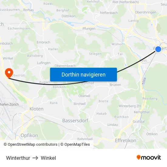 Winterthur to Winkel map
