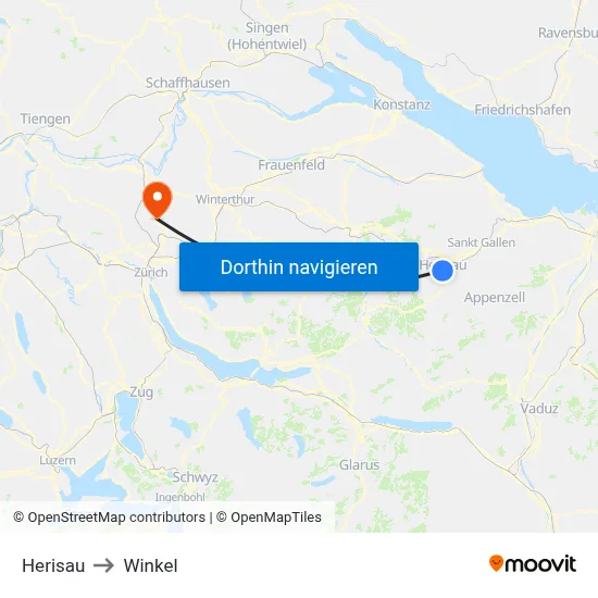 Herisau to Winkel map