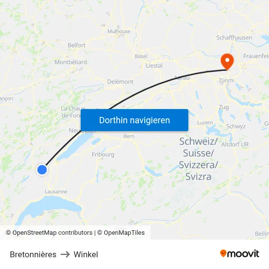 Bretonnières to Winkel map