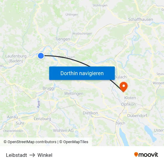Leibstadt to Winkel map