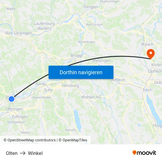 Olten to Winkel map