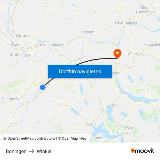 Boningen to Winkel map