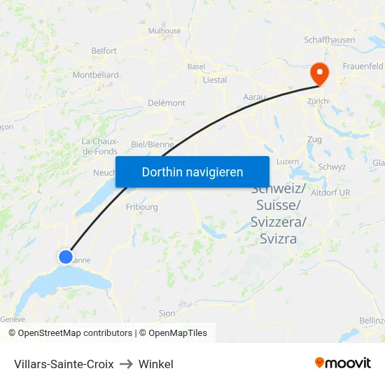 Villars-Sainte-Croix to Winkel map