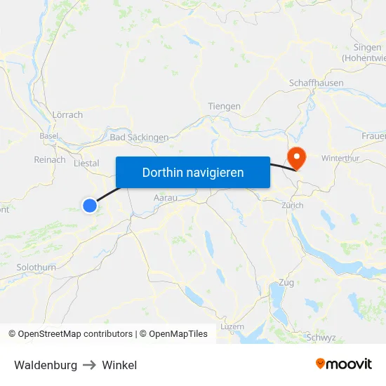 Waldenburg to Winkel map