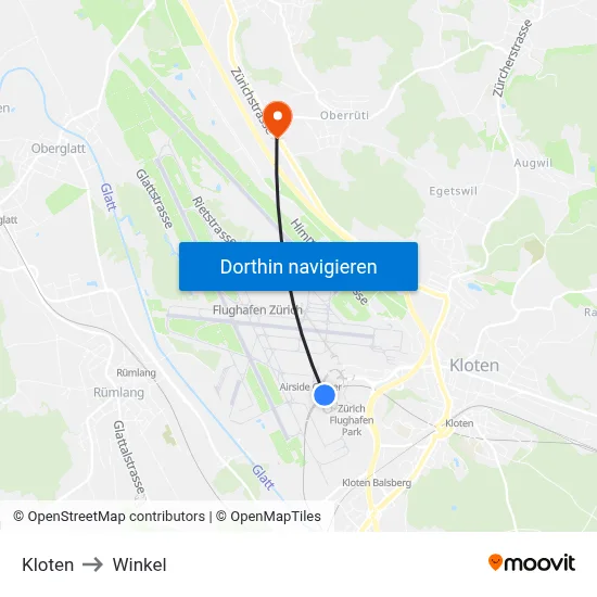 Kloten to Winkel map