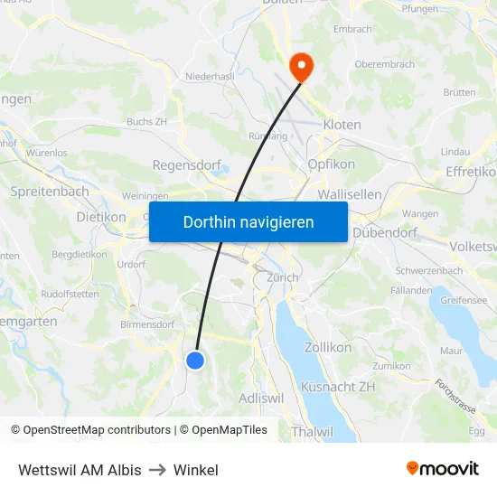 Wettswil AM Albis to Winkel map