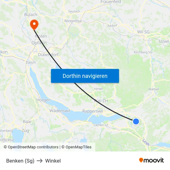 Benken (Sg) to Winkel map