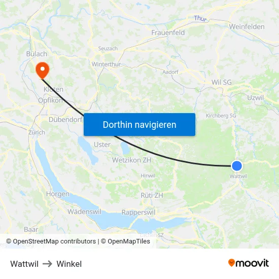Wattwil to Winkel map