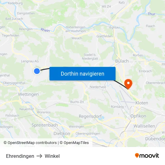 Ehrendingen to Winkel map