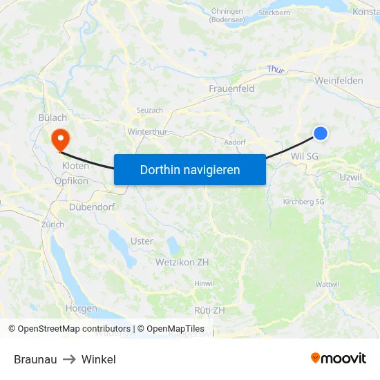 Braunau to Winkel map