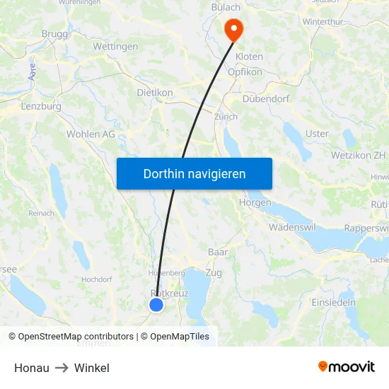 Honau to Winkel map