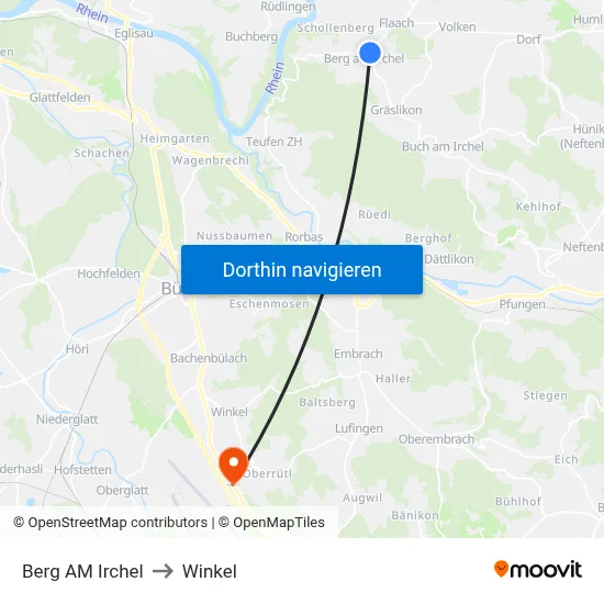 Berg AM Irchel to Winkel map