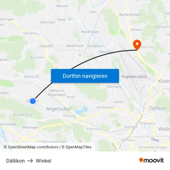 Dällikon to Winkel map